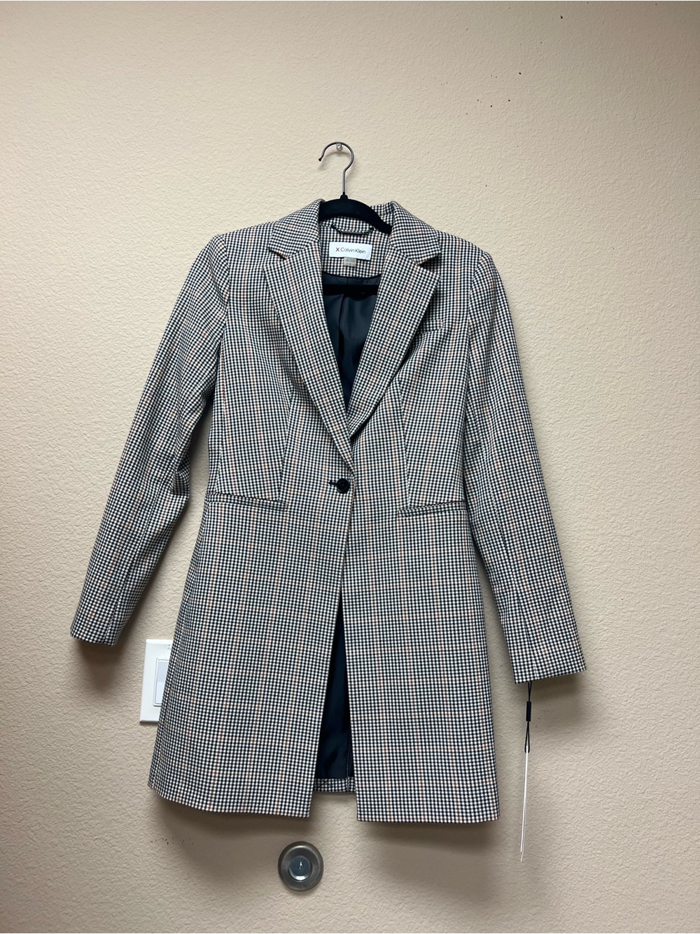 Calvin Klein Black & White Houndstooth Longline Blazer🖤
